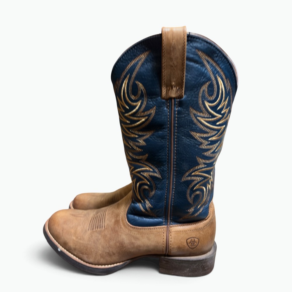 Ariat Mens Western Boots Brown Navy Size 8.5 D Two-Tone Leather Roper 10021699